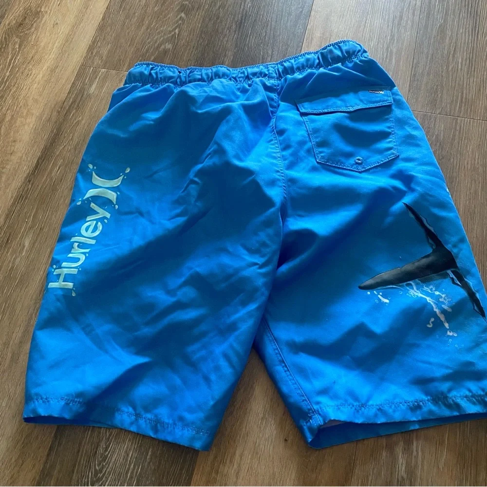 Hurley Swim Trunks Boys Size 14-16 Shark‎ Blue Ocean Bottoms Pool Play READ